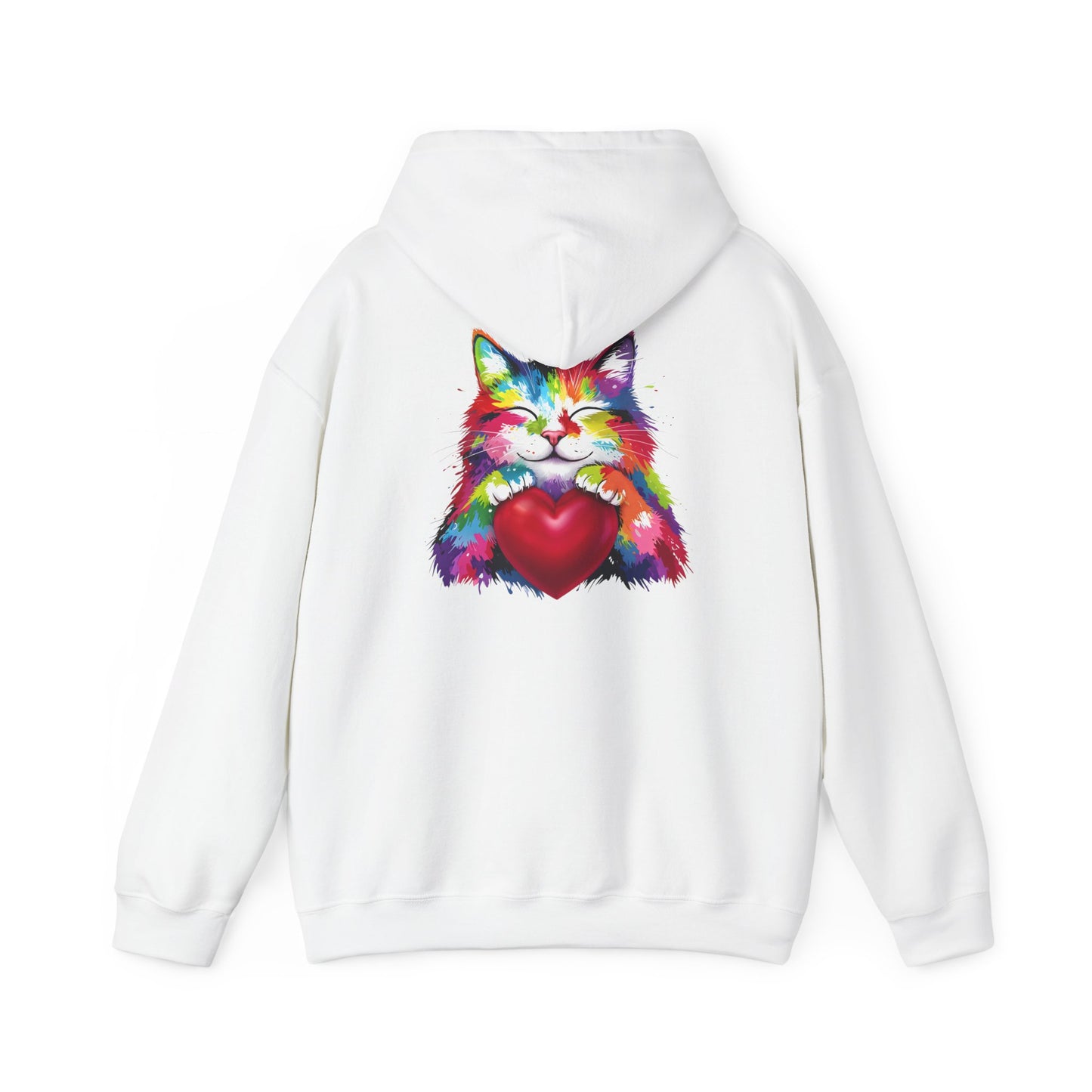 Colorful Cat Heart Hoodie - Cozy Unisex Sweatshirt for Cat Lovers