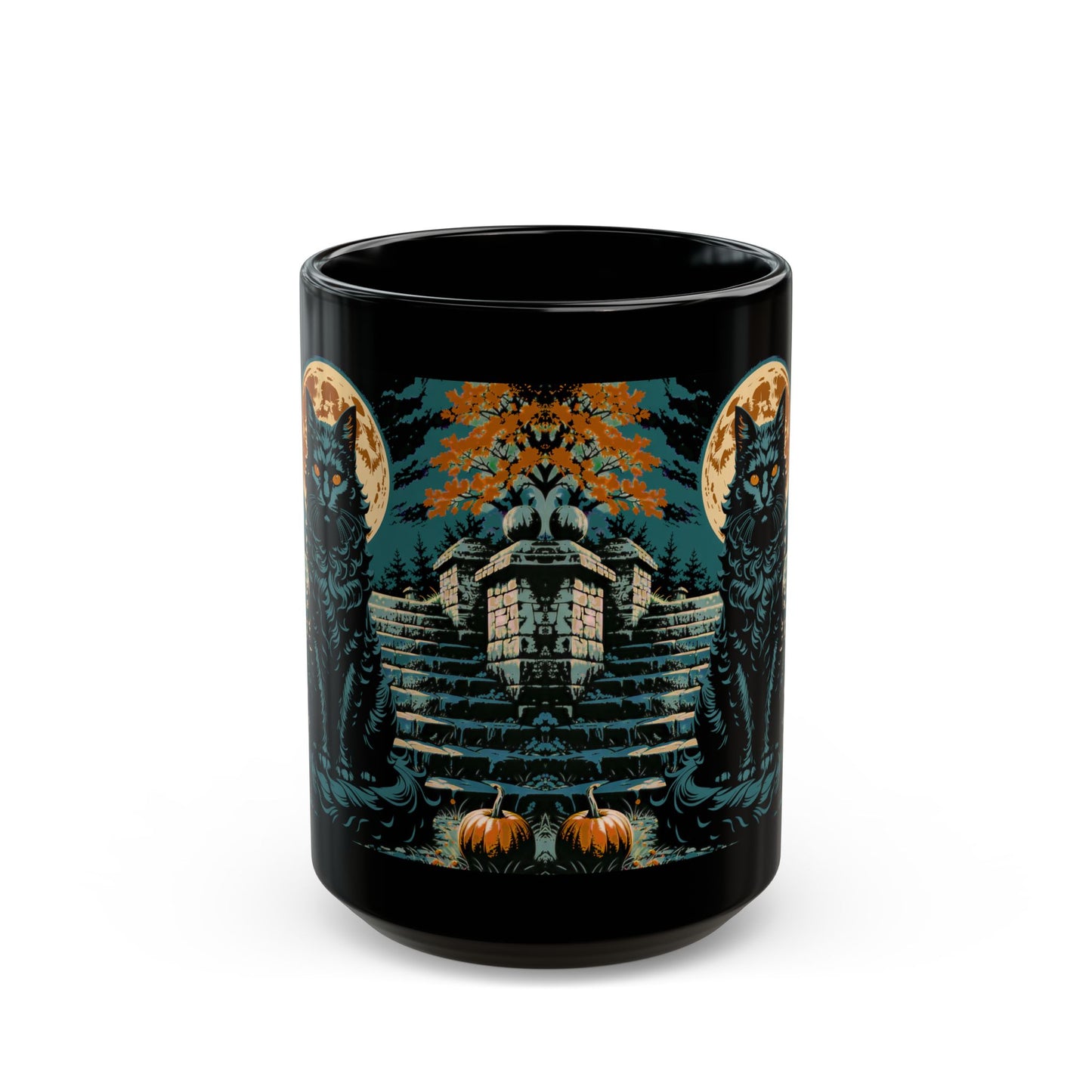 Halloween Black Cat Full Moon best staircase Black Mug (15oz)