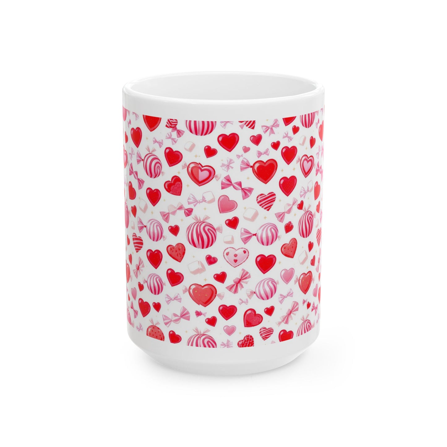 White Mug Red & Pink Heart Pattern Coffee Cup 15oz- Score 88