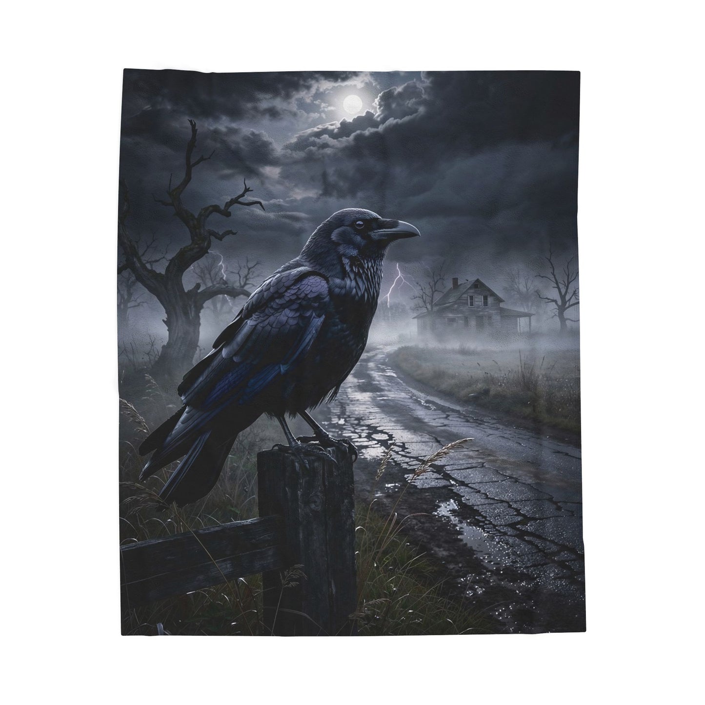 Raven Throw Blanket – Gothic Plush Blanket for Couch Bed Sofa – Dark Academia Moonlit Decor – Raven Hollow Road by Lair Gadgets
