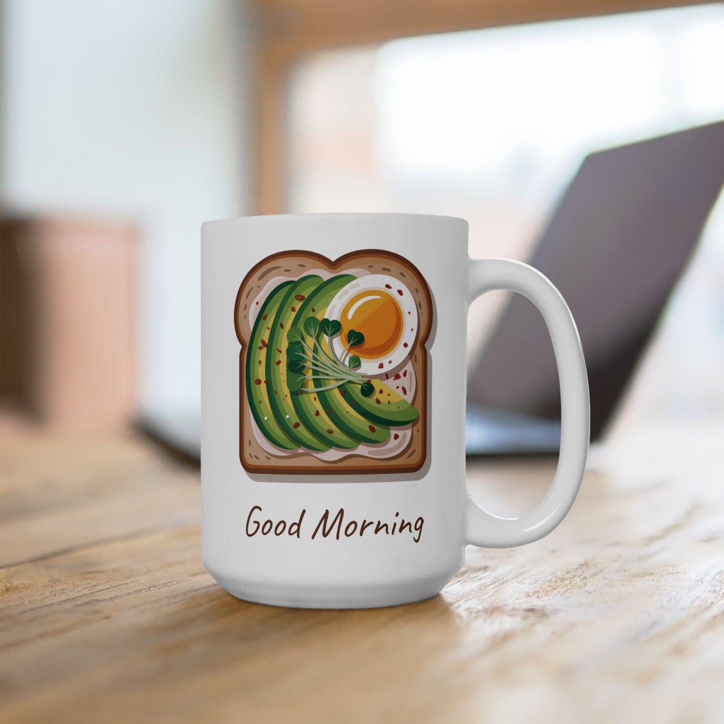 Avocado & Toast Ceramic Mug — Cute 'Good Morning' Breakfast Coffee Cup (15oz)