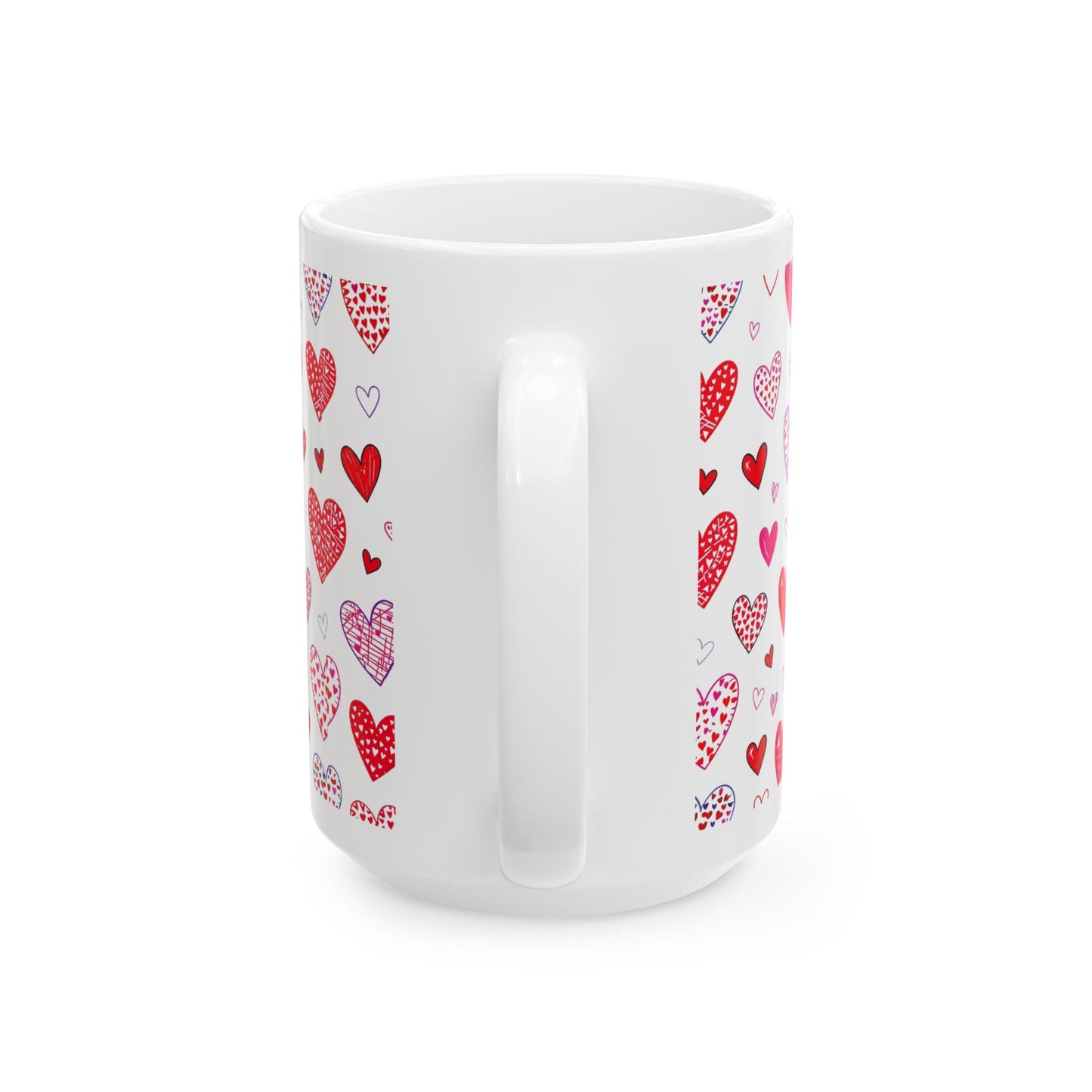 Cute Red & Pink Heart Pattern Coffee Cup 15oz- score 78