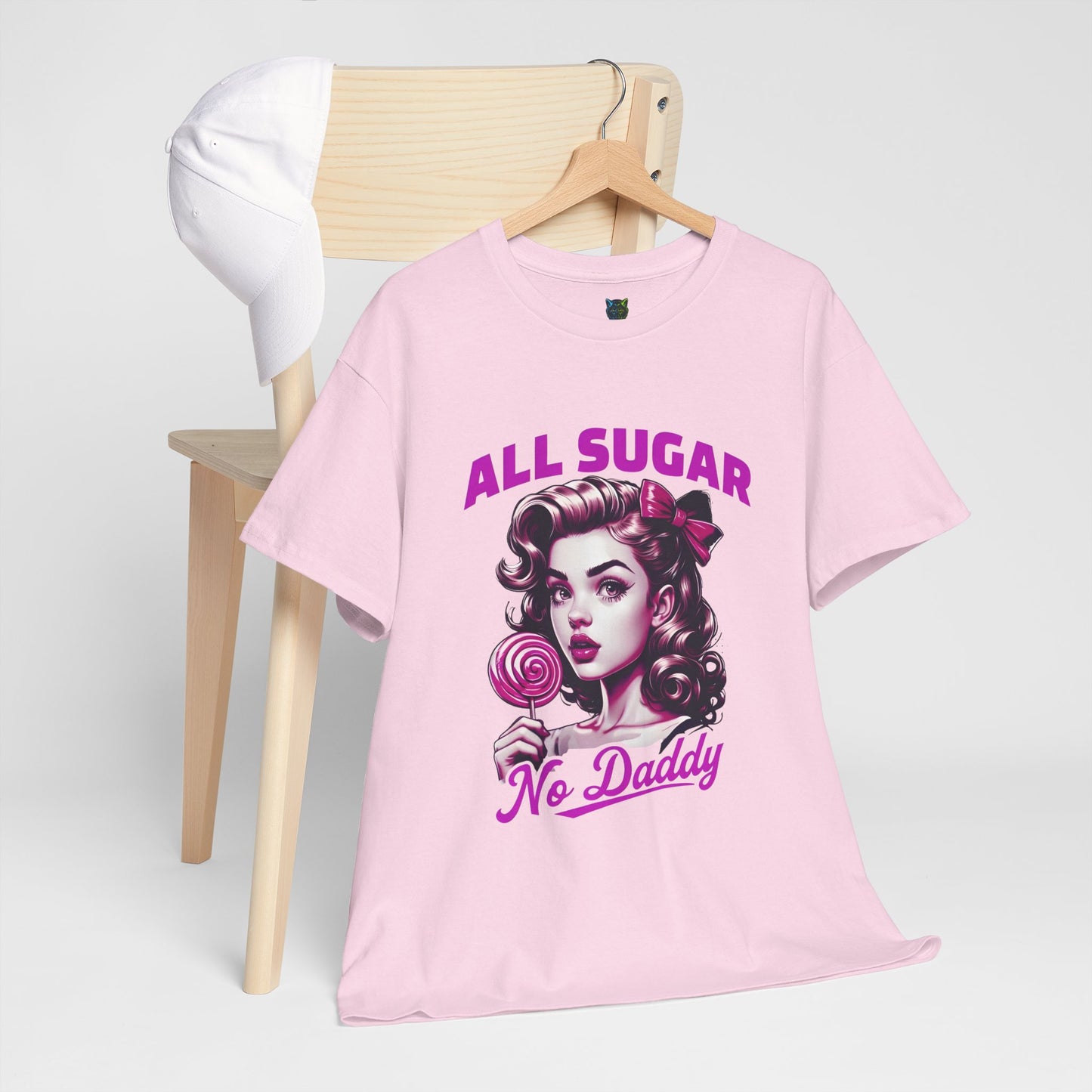 All Sugar No Daddy Heavy Cotton Tee - Fun Retro Graphic Tee for Sweet Tooth Lovers