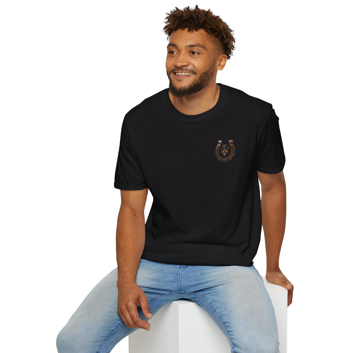 Cowboy Skull T-Shirt – Flaming Western Skull Back Print Graphic Tee