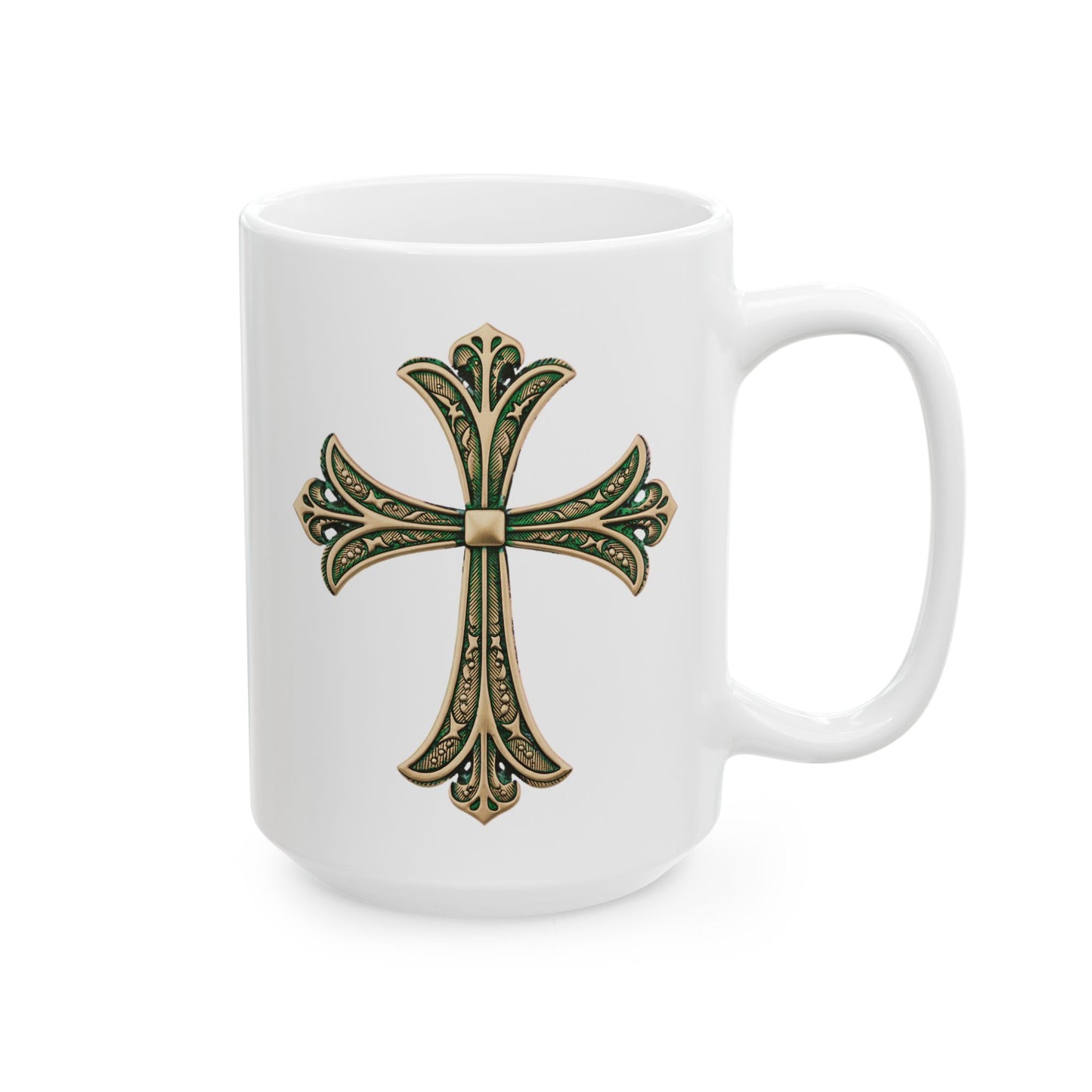 Easter Cross green accent Ceramic Mug, (11oz, 15oz)