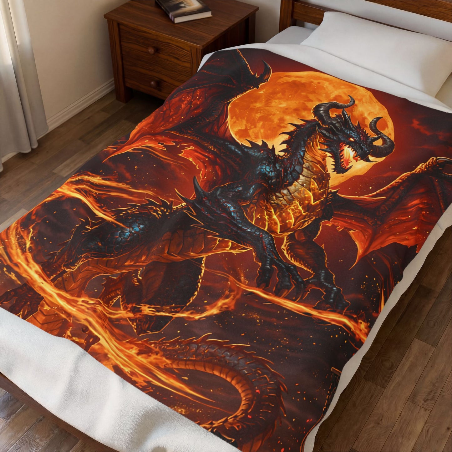 Dragon Throw Blanket – Plush Fantasy Blanket for Couch Bed Sofa – Fire Dragon Decor – Inferno Eclipse by Lair Gadgets