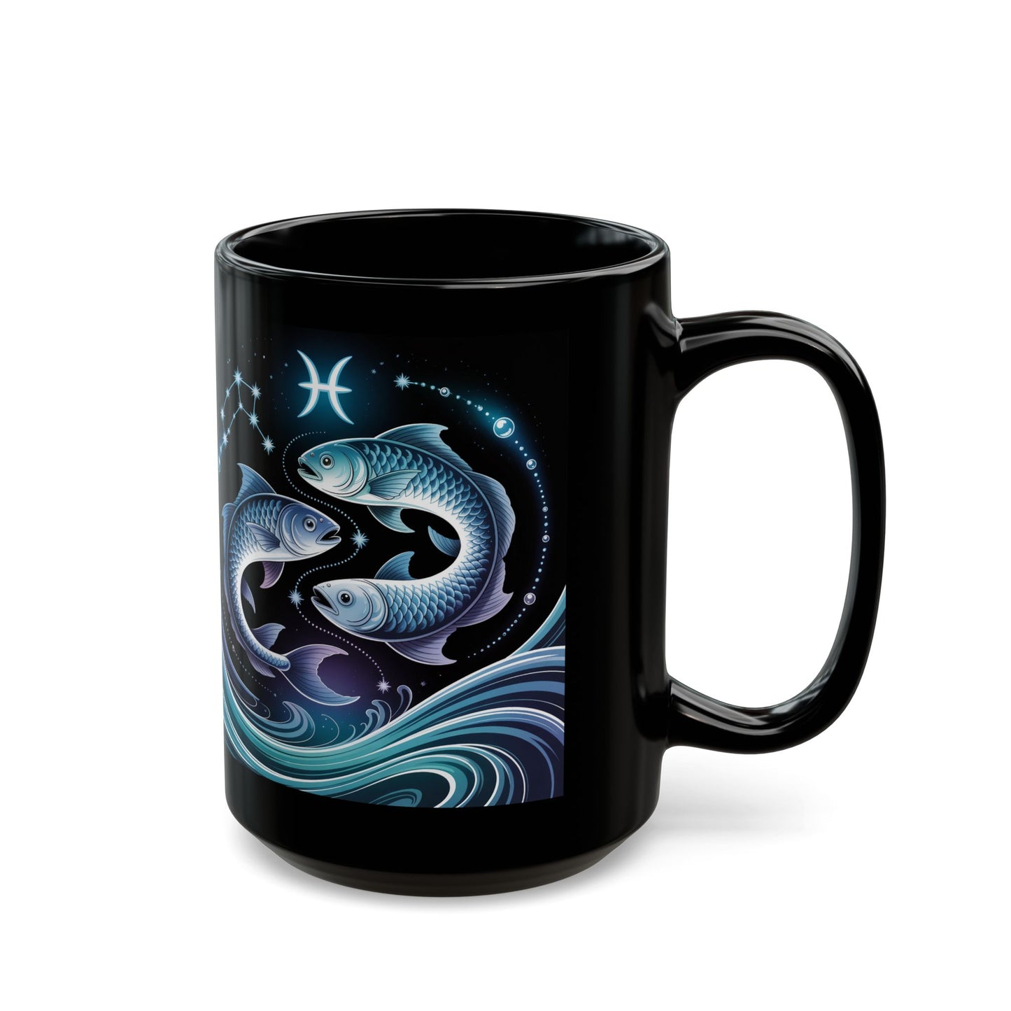 Pisces Zodiac Mug - Black Astrology Coffee Cup, Perfect Gift for Fish Lovers, Birthday, Astrology Enthusiasts, Home Decor, 11oz, 15oz