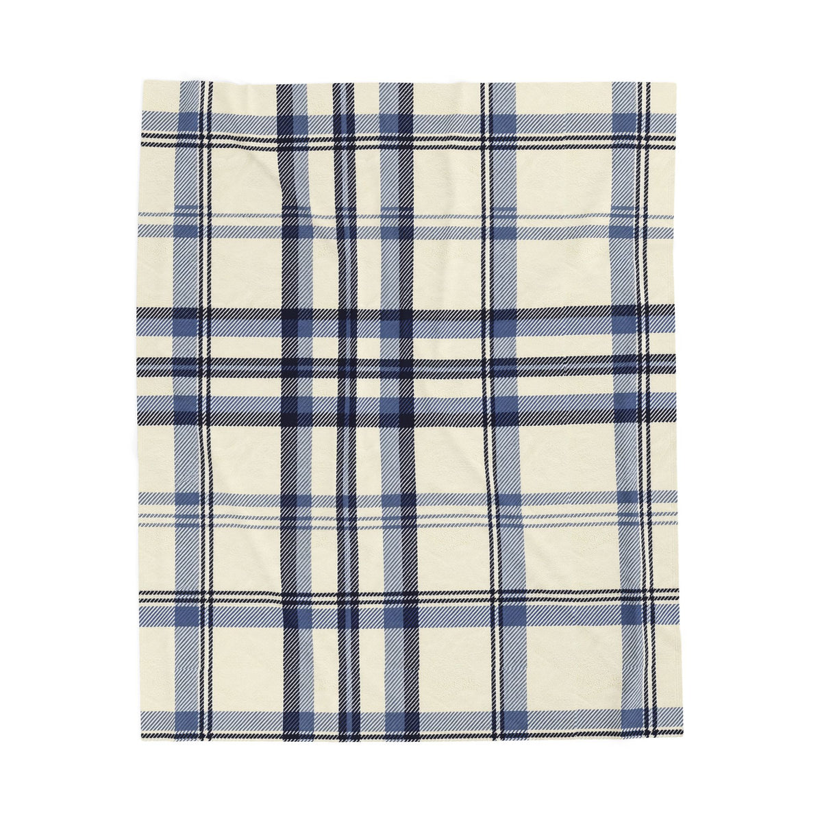 Blue Plaid Plush Throw Blanket – Navy Velveteen Throw, 50 x 60 in