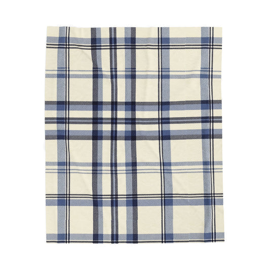 Blue Plaid Plush Throw Blanket – Navy Velveteen Throw, 50 x 60 in