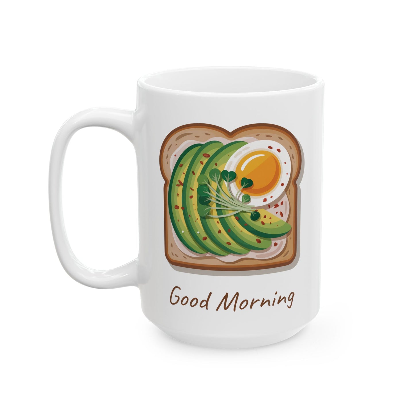 Avocado & Toast Ceramic Mug — Cute 'Good Morning' Breakfast Coffee Cup (15oz)