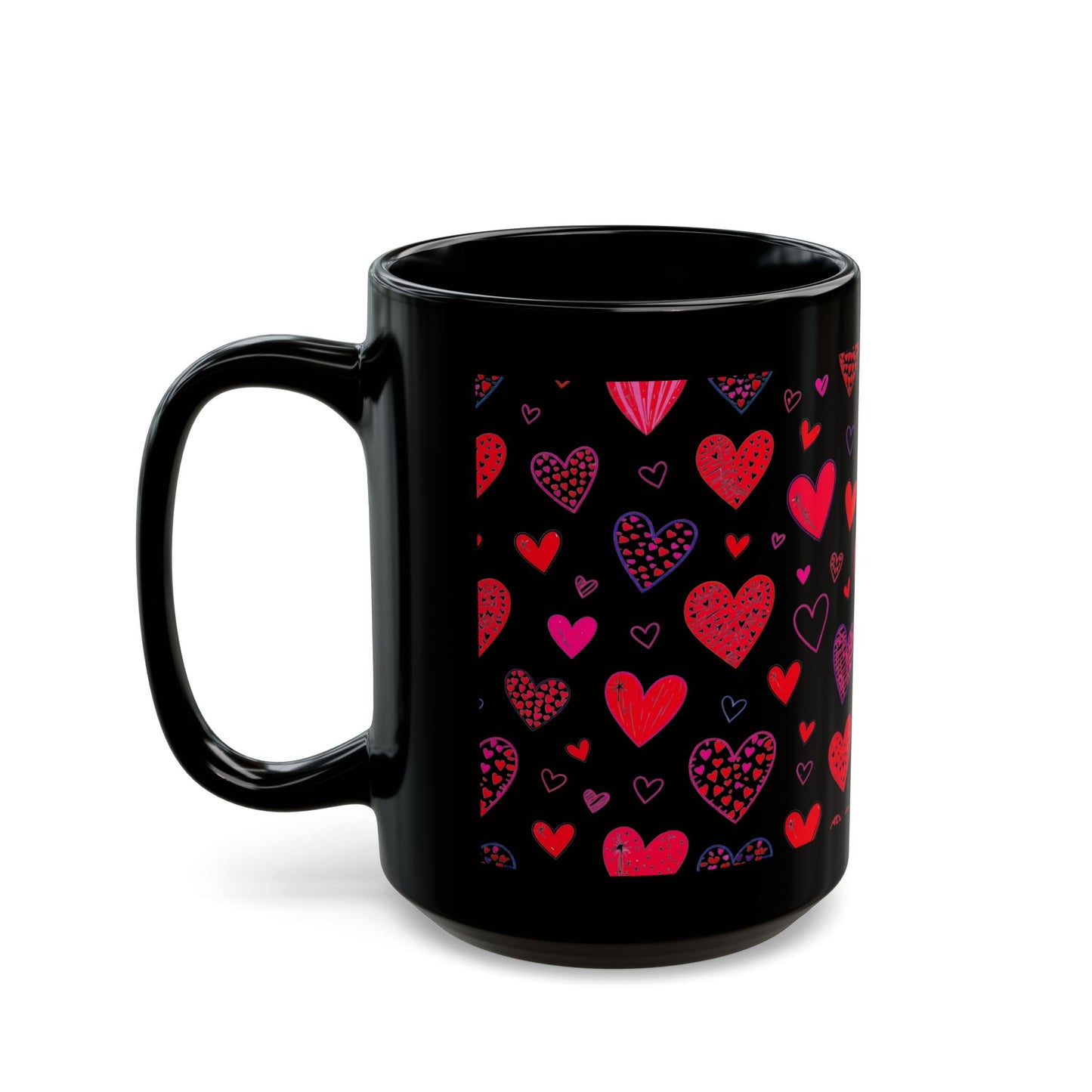 Valentine’s Day Coffee Mug – 15 oz Black Ceramic Mug with Red Heart Design Black Mug (15oz)- B0G62CFRK9