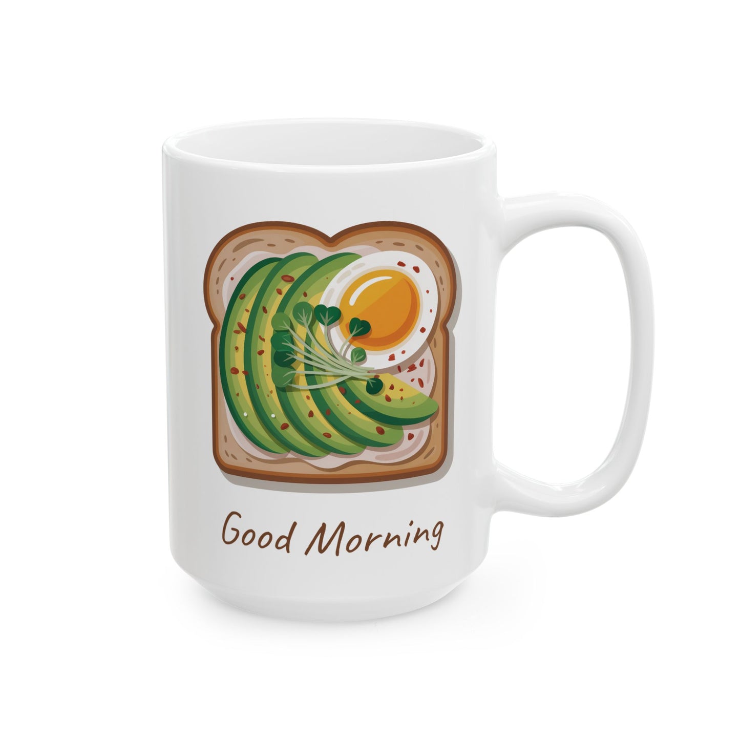Avocado & Toast Ceramic Mug — Cute 'Good Morning' Breakfast Coffee Cup (15oz)