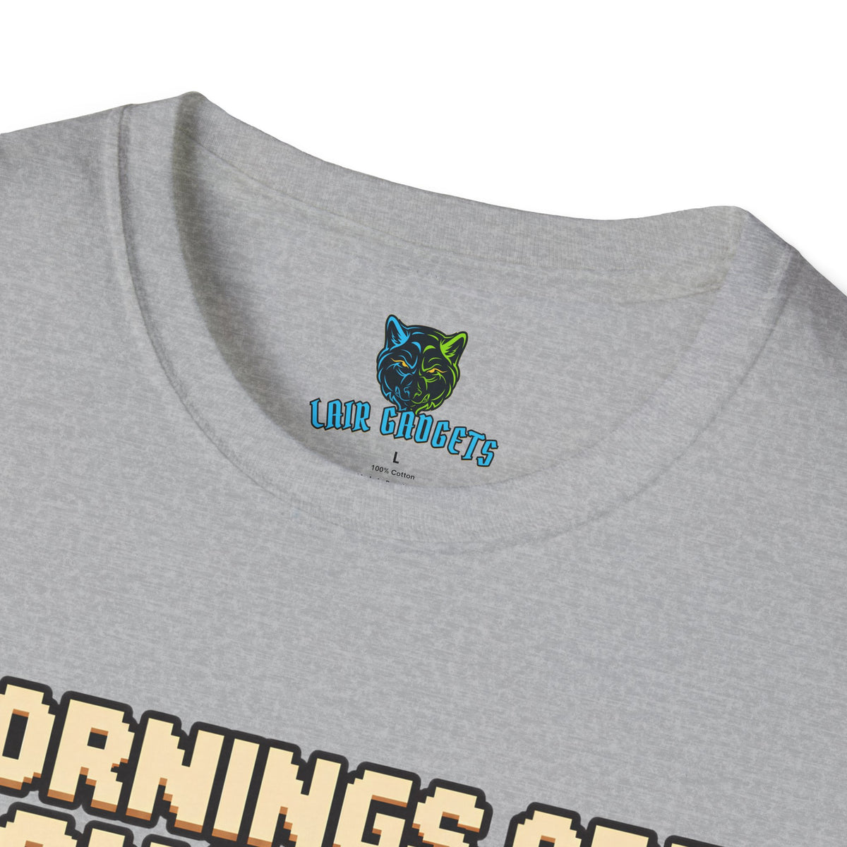 Mornings Are Dangerous retro pixel art coffee graphic tee, alternate view