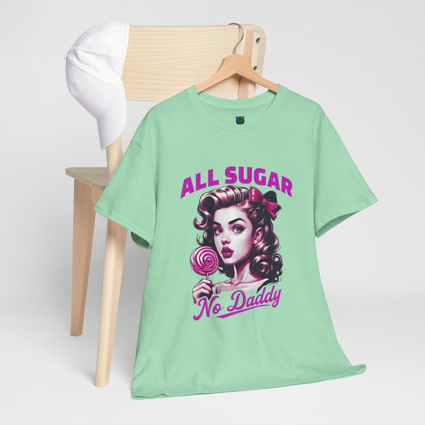 All Sugar No Daddy Heavy Cotton Tee - Fun Retro Graphic Tee for Sweet Tooth Lovers