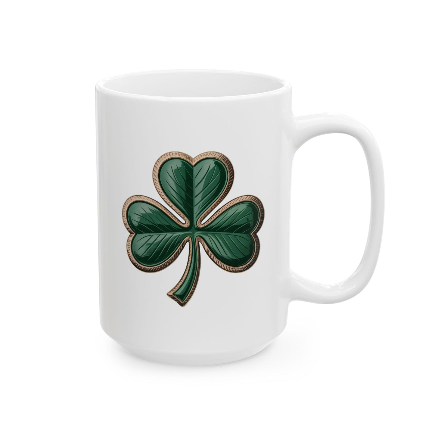 Shamrock on White Ceramic Mug, (15oz)