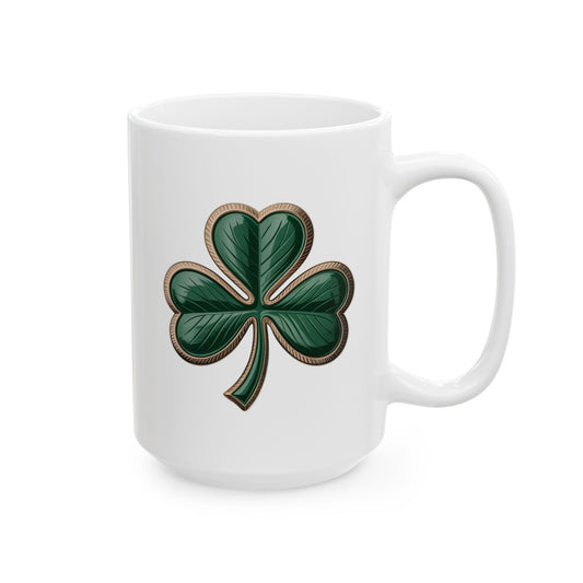 Shamrock on White Ceramic Mug, (15oz)