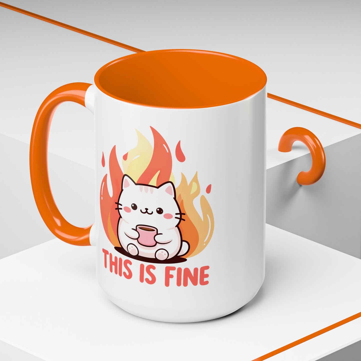 Cute Cat This Is Fine Coffee Mug - Accent Design  15oz