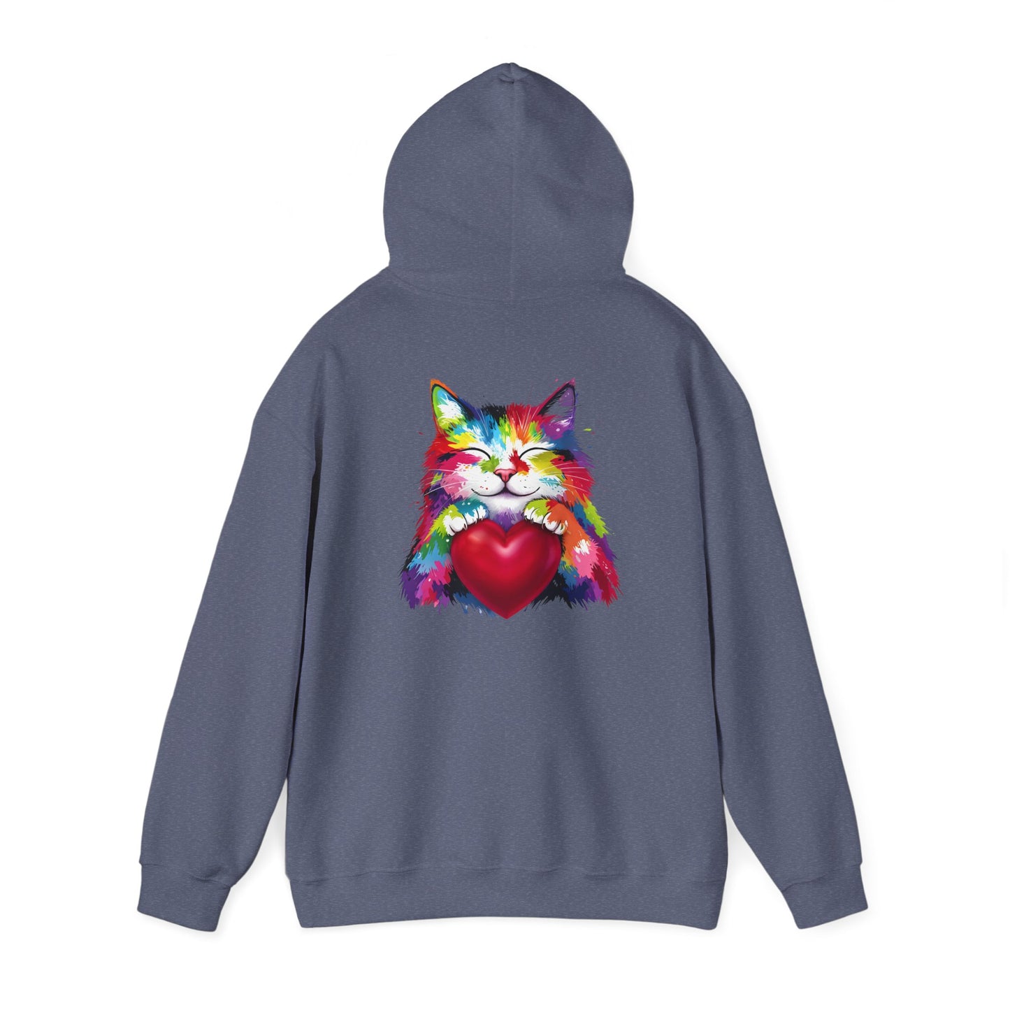 Colorful Cat Heart Hoodie - Cozy Unisex Sweatshirt for Cat Lovers