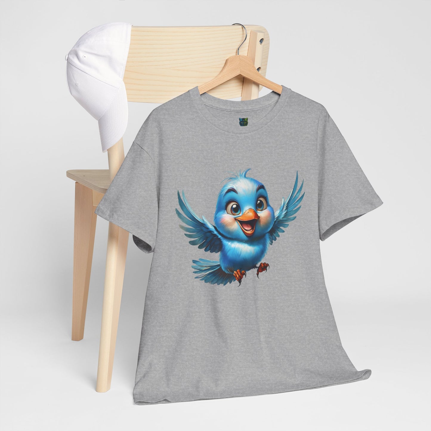 Playful Bluebird  Heavy Cotton Tee - Perfect for Nature Lovers & Everyday Wear