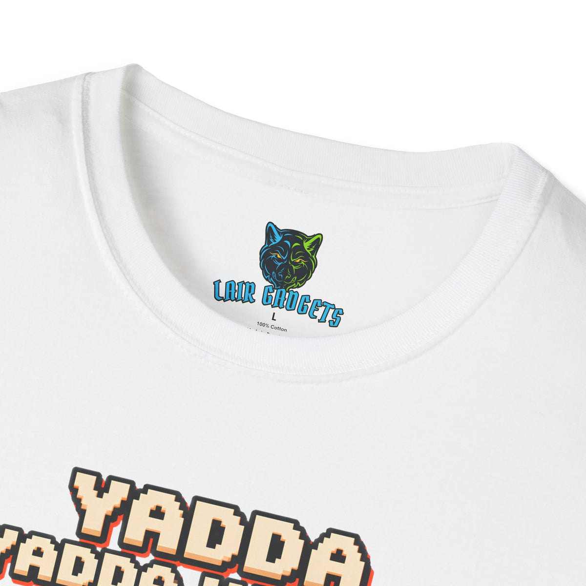 Yadda Yadda Yadda Game Over pixel art spaceship graphic tee, alternate view
