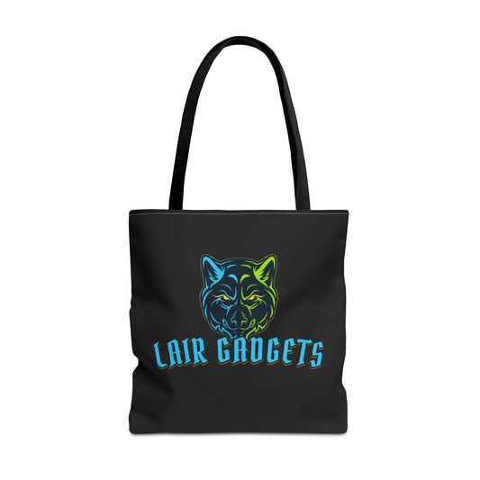 Lair Gadgets Tote Bag - Stylish Black Canvas Bag with Wolf Design & QR Code
