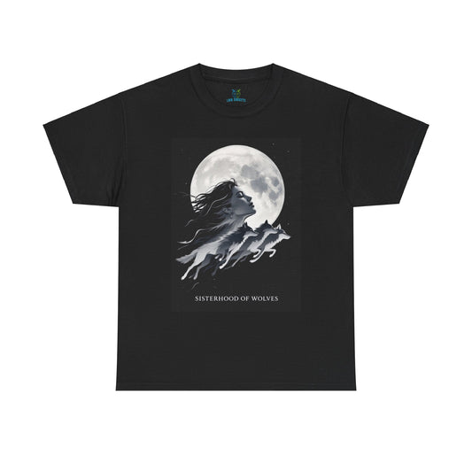 Sisterhood of Wolves Tee, Heavy Cotton T-shirt with Mystical Moon Design