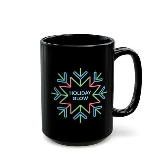 Holiday Glow Mug by Lair Gadgets – 15 oz Black Ceramic Coffee Cup with Neon Snowflake Design for Christmas and Winter