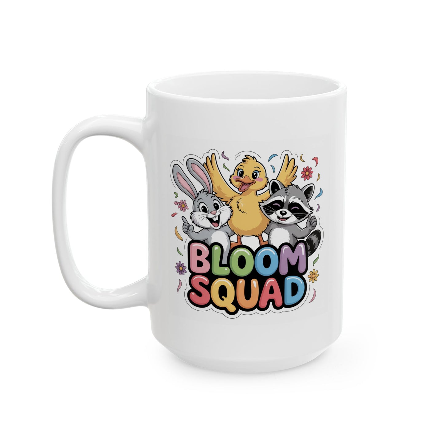 Bloom Squad Racoon Cute Bunny & Raccoon 'Be Kind' Ceramic Mug — 11oz & 15oz