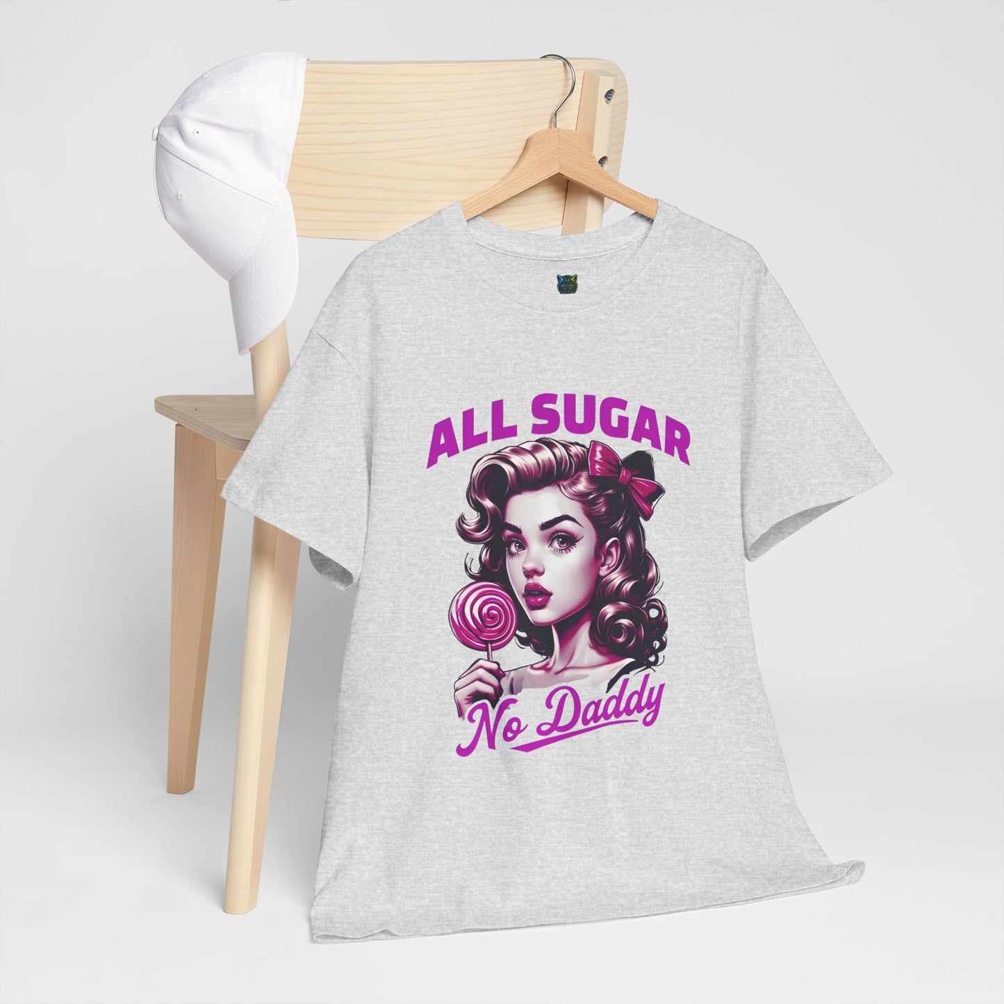 All Sugar No Daddy Heavy Cotton Tee - Fun Retro Graphic Tee for Sweet Tooth Lovers