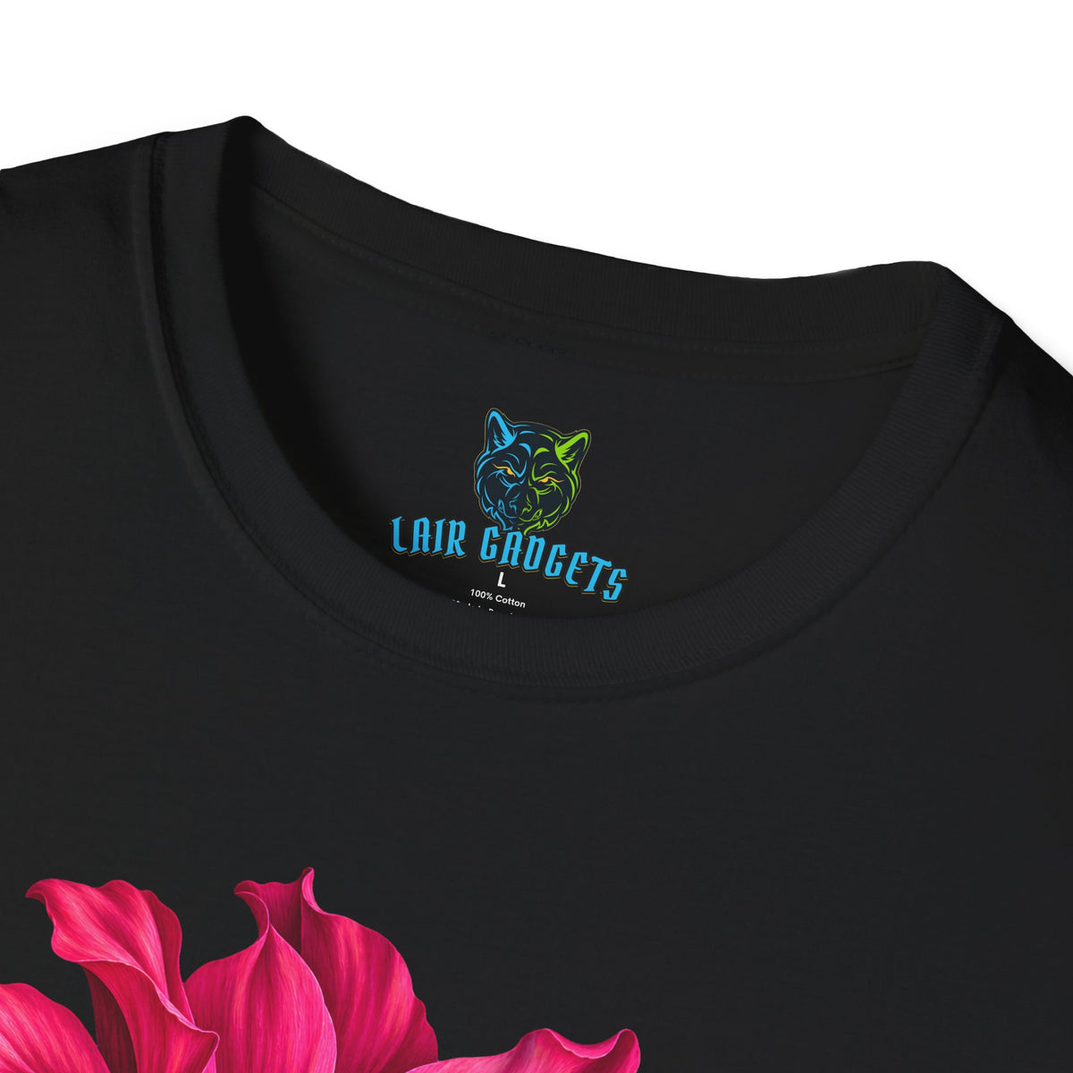 Pink flower growing from stone graphic tee, alternate view