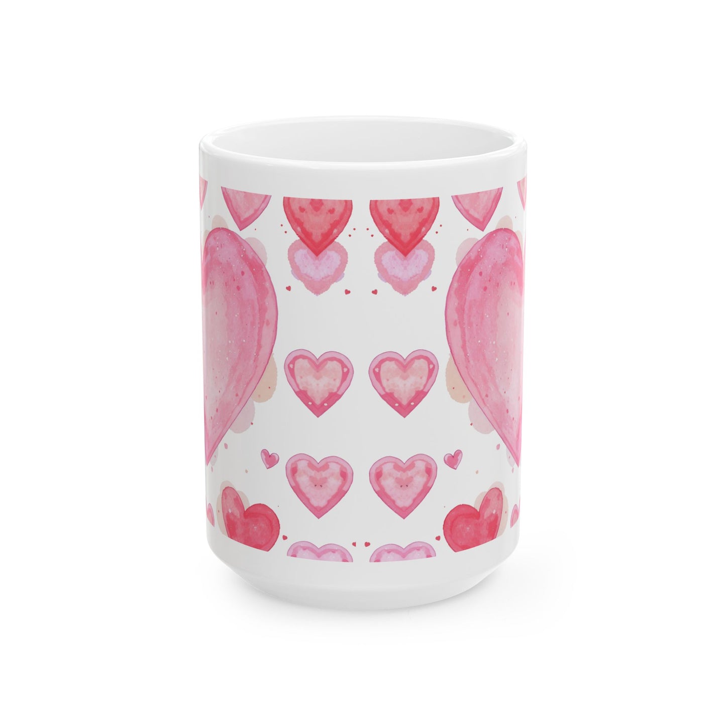 Cute Pink Aesthetic Coffee Mug 15oz Watercolor Heart Design by Lair Gadgets Ceramic Mug, (15oz)