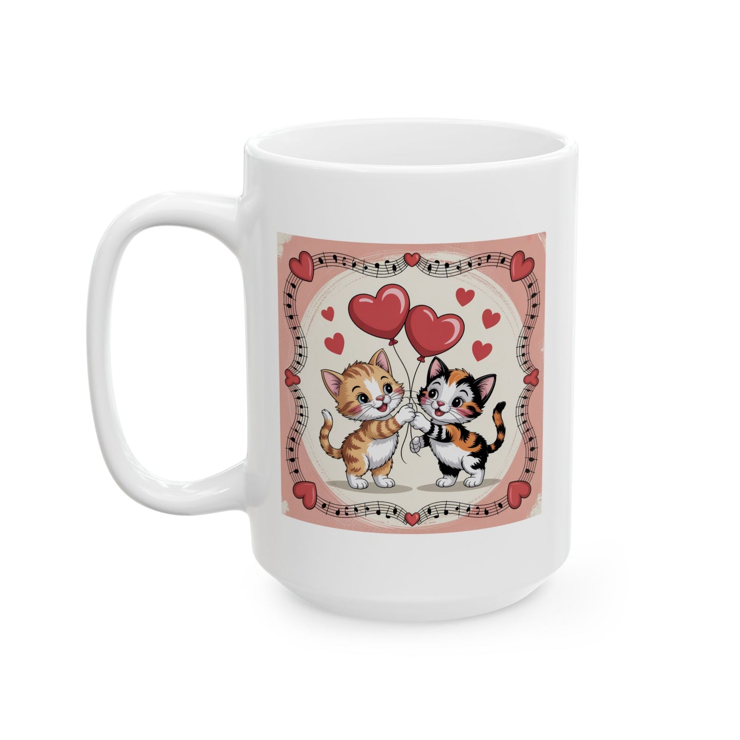 Lair Gadgets Valentine Coffee Mug with Cute Kitten Heart Balloon Design, 15 oz White Ceramic Coffee Mug, Retro Cat Gift Mug for Cat Lovers — Retro Kitten Heart Balloons