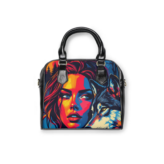 Fierce Spirit Shoulder Handbag - Colorful Woman & Wolf Design Tote for Empowered Women’s Style Gift