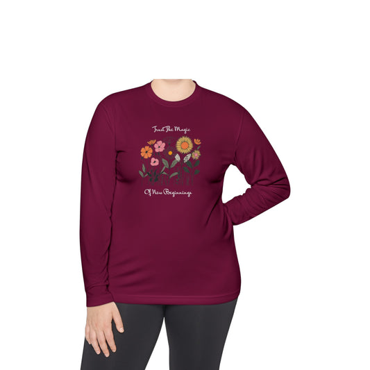 Floral Motivational Long Sleeve Tee - "Trust the Magic of New Beginnings"