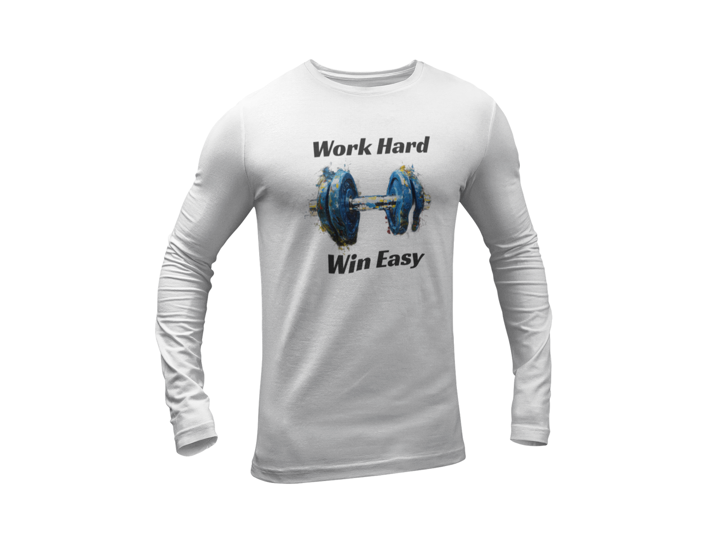 Motivational Workout Long Sleeve Tee - "Work Hard Win Easy"