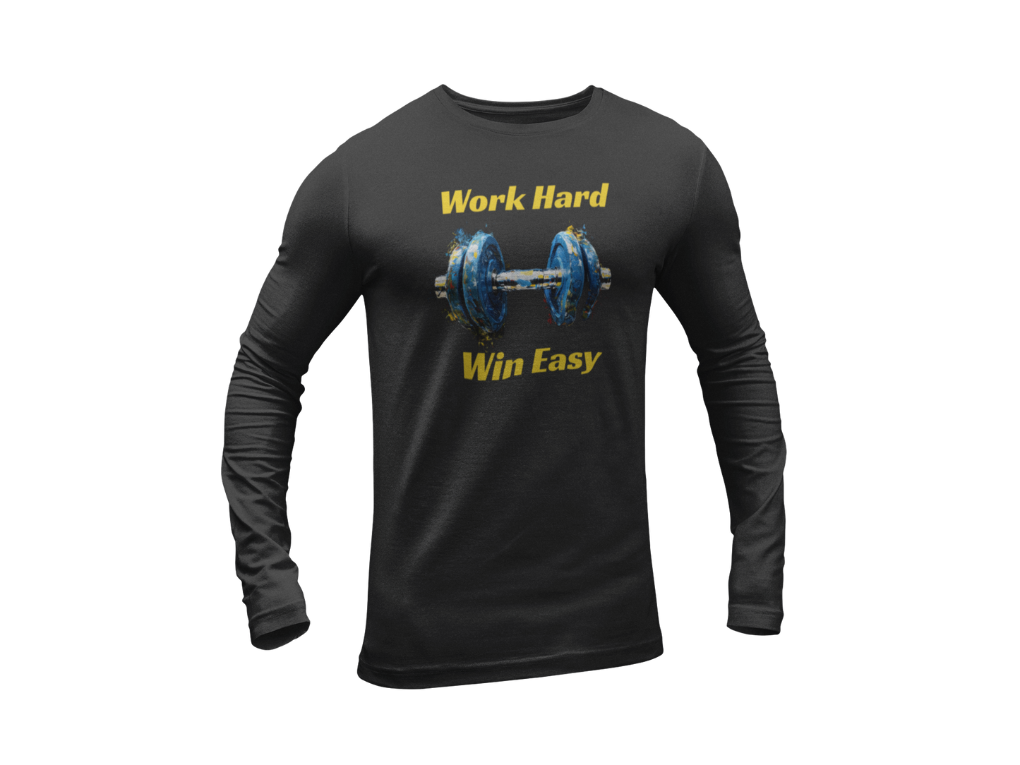 Motivational Workout Long Sleeve Tee - "Work Hard Win Easy"