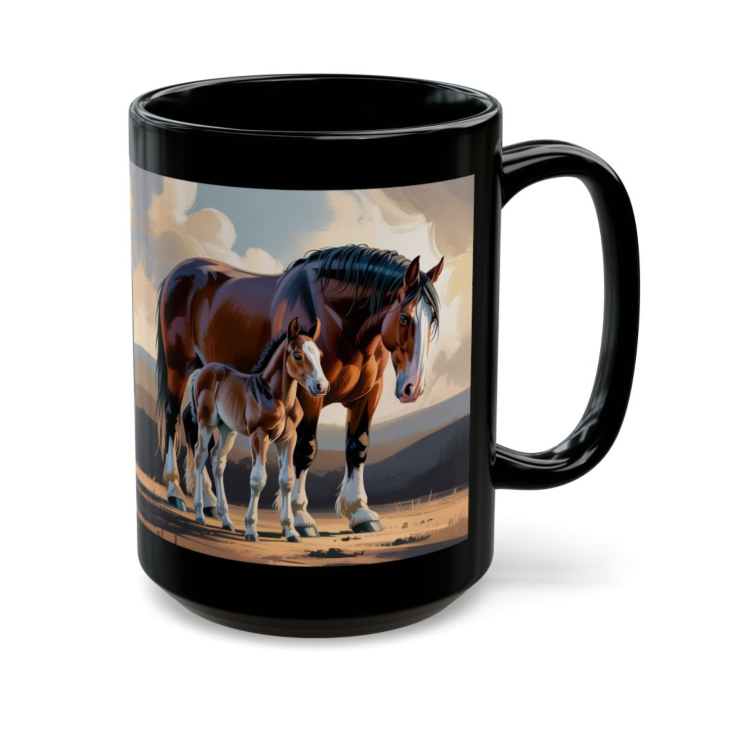 Clydesdale Horse Mug Mare and Foal Black Ceramic Coffee Mug 15oz Farm Animal Gift by Lair Gadgets