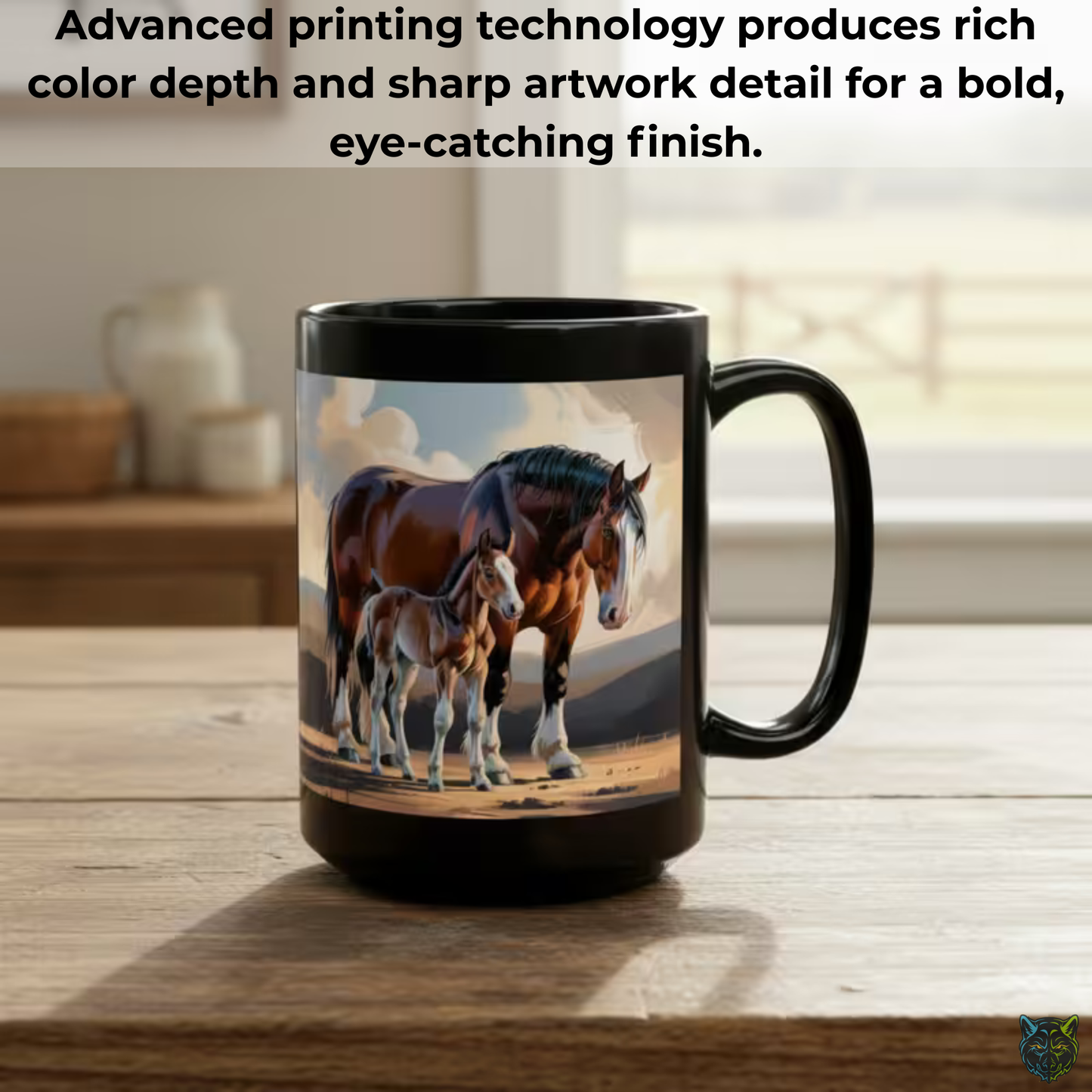 Clydesdale Horse Mug Mare and Foal Black Ceramic Coffee Mug 15oz Farm Animal Gift by Lair Gadgets