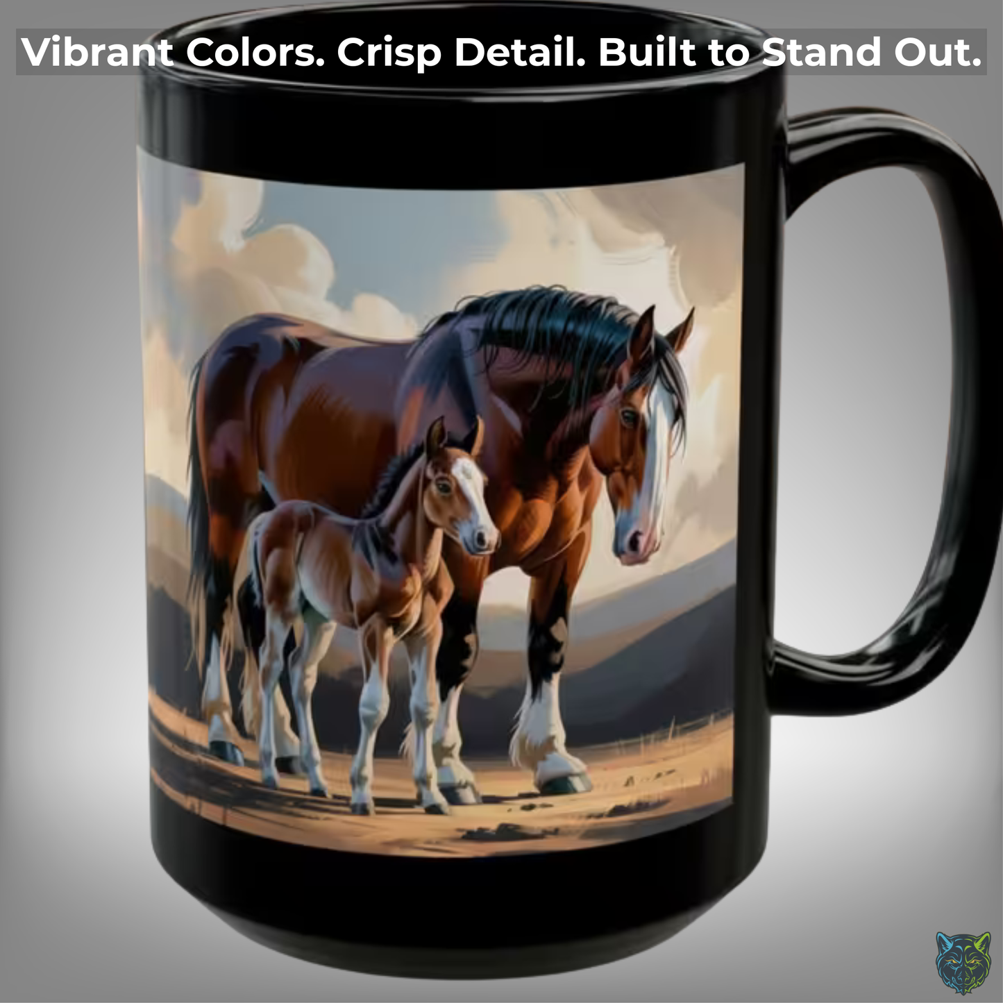 Clydesdale Horse Mug Mare and Foal Black Ceramic Coffee Mug 15oz Farm Animal Gift by Lair Gadgets