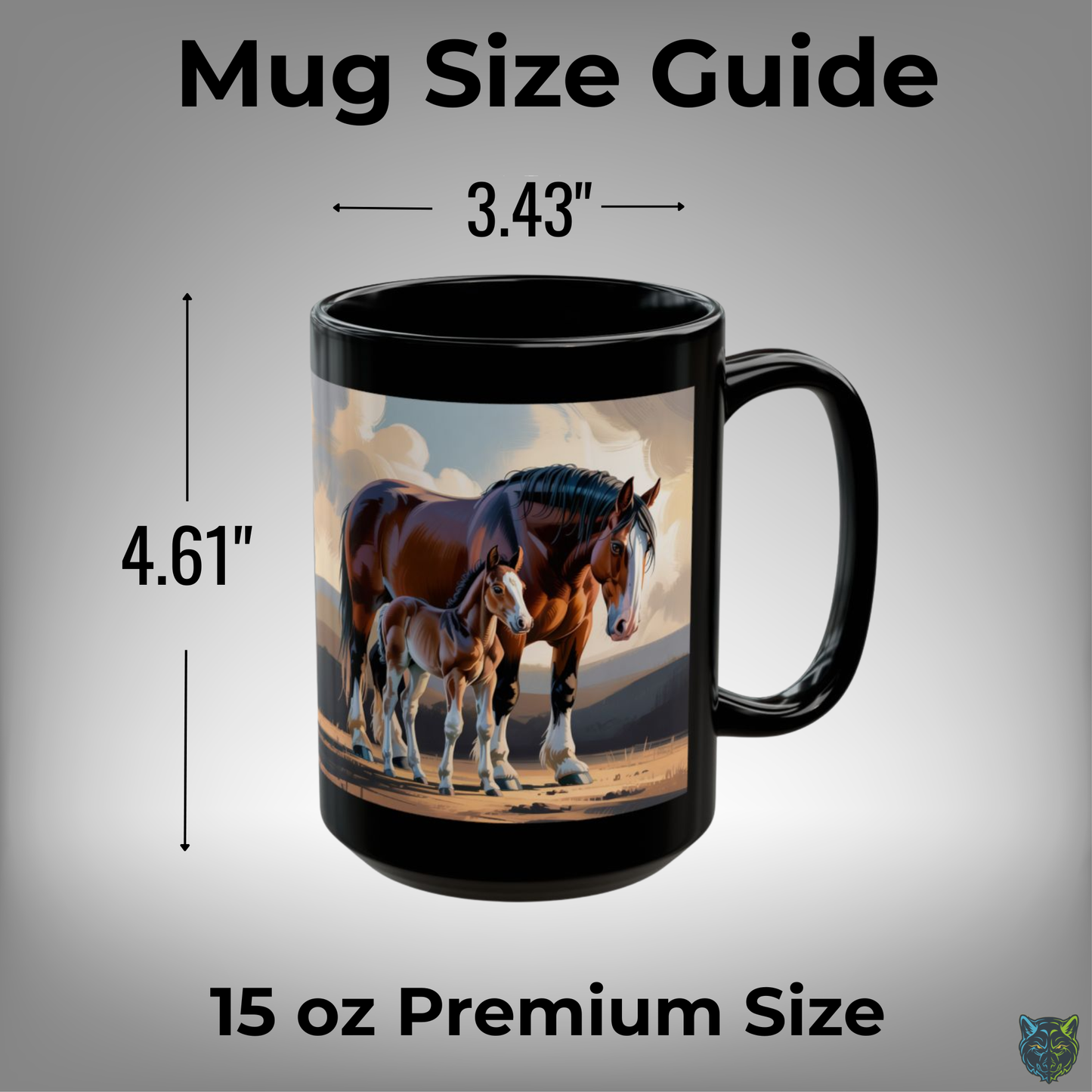 Clydesdale Horse Mug Mare and Foal Black Ceramic Coffee Mug 15oz Farm Animal Gift by Lair Gadgets