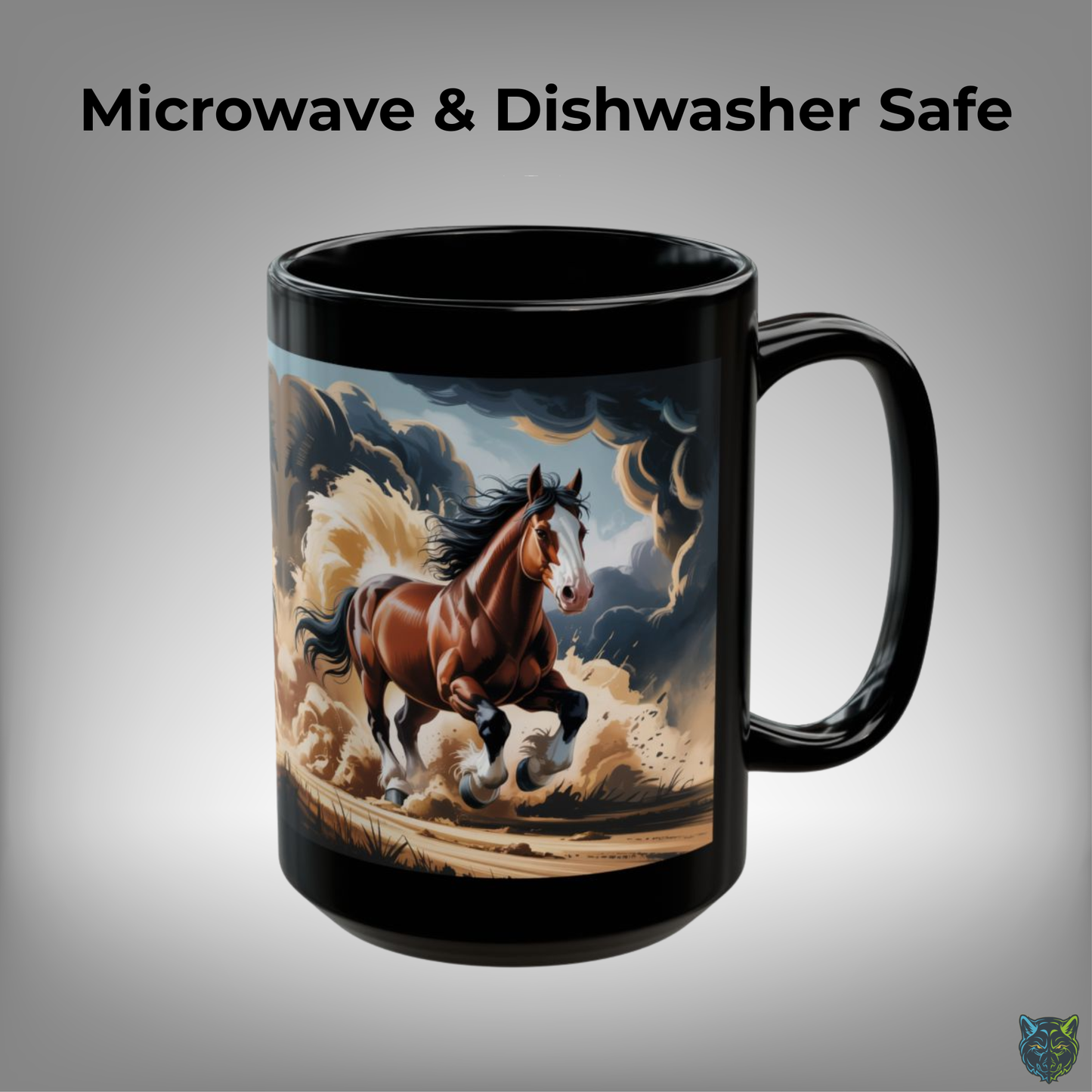 Clydesdale Horse Mug Running Draft Horse Black Ceramic Coffee Mug 15oz Western Farm Gift by Lair Gadgets