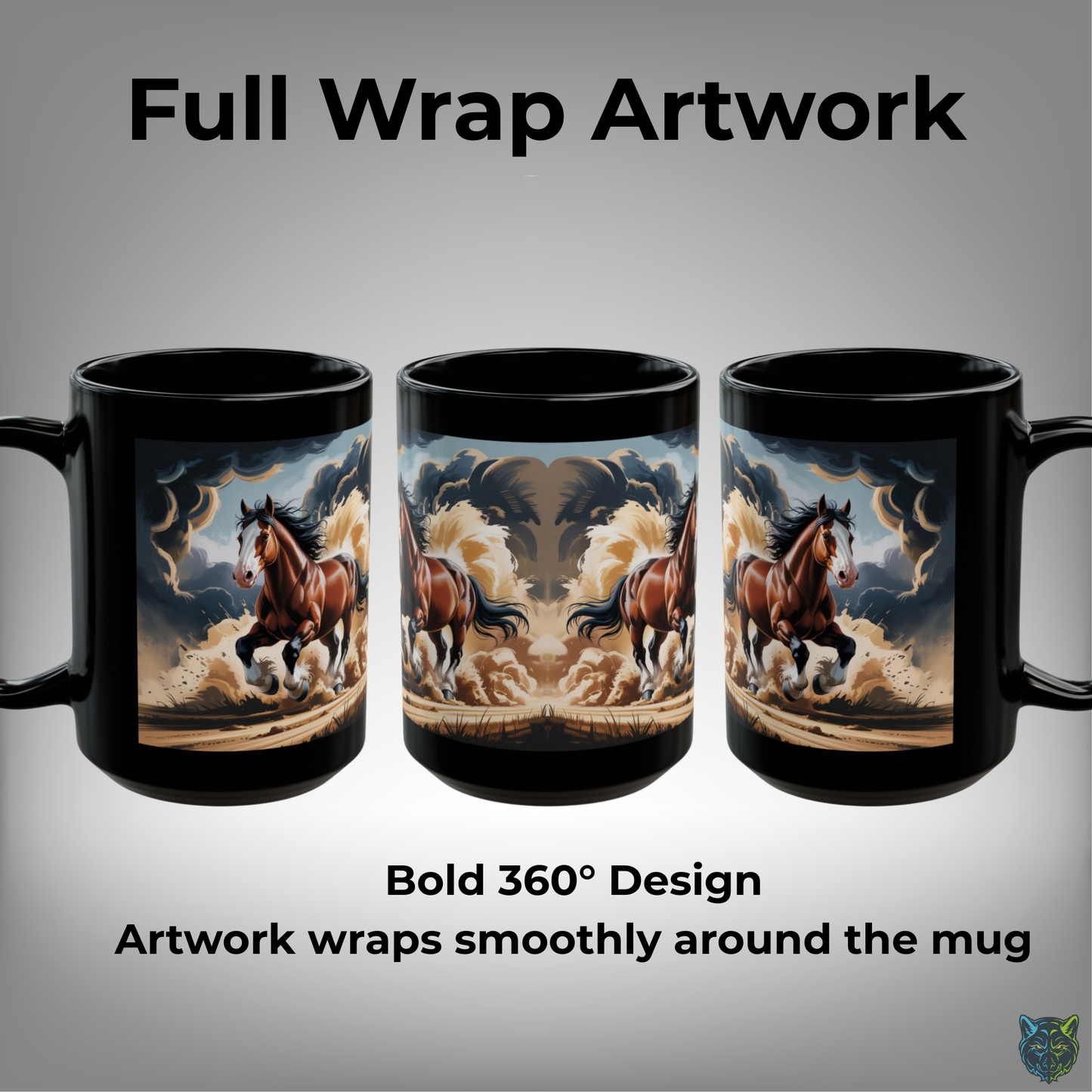 Clydesdale Horse Mug Running Draft Horse Black Ceramic Coffee Mug 15oz Western Farm Gift by Lair Gadgets