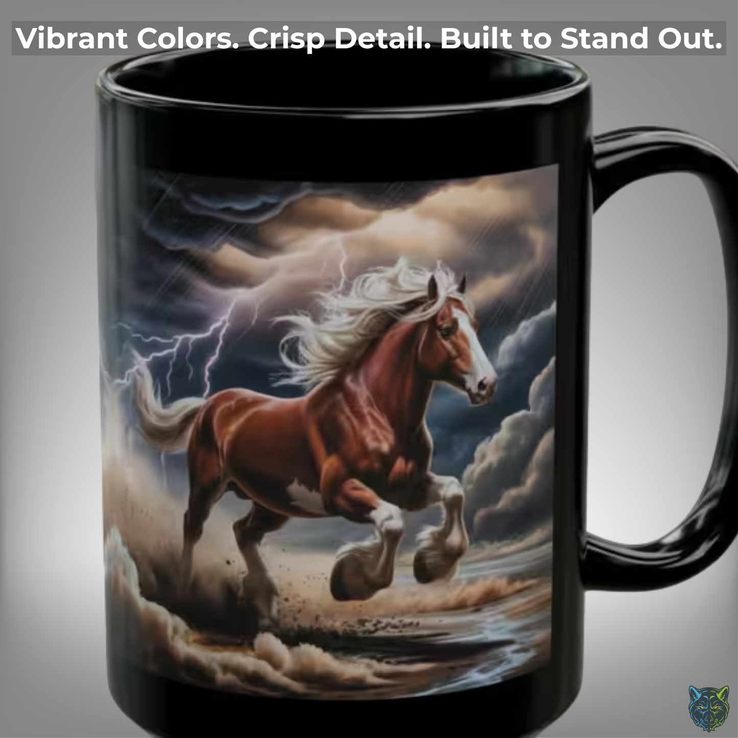 Clydesdale Horse Mug Storm Running Draft Horse Black Ceramic Coffee Mug 15oz Western Farm Gift by Lair Gadgets