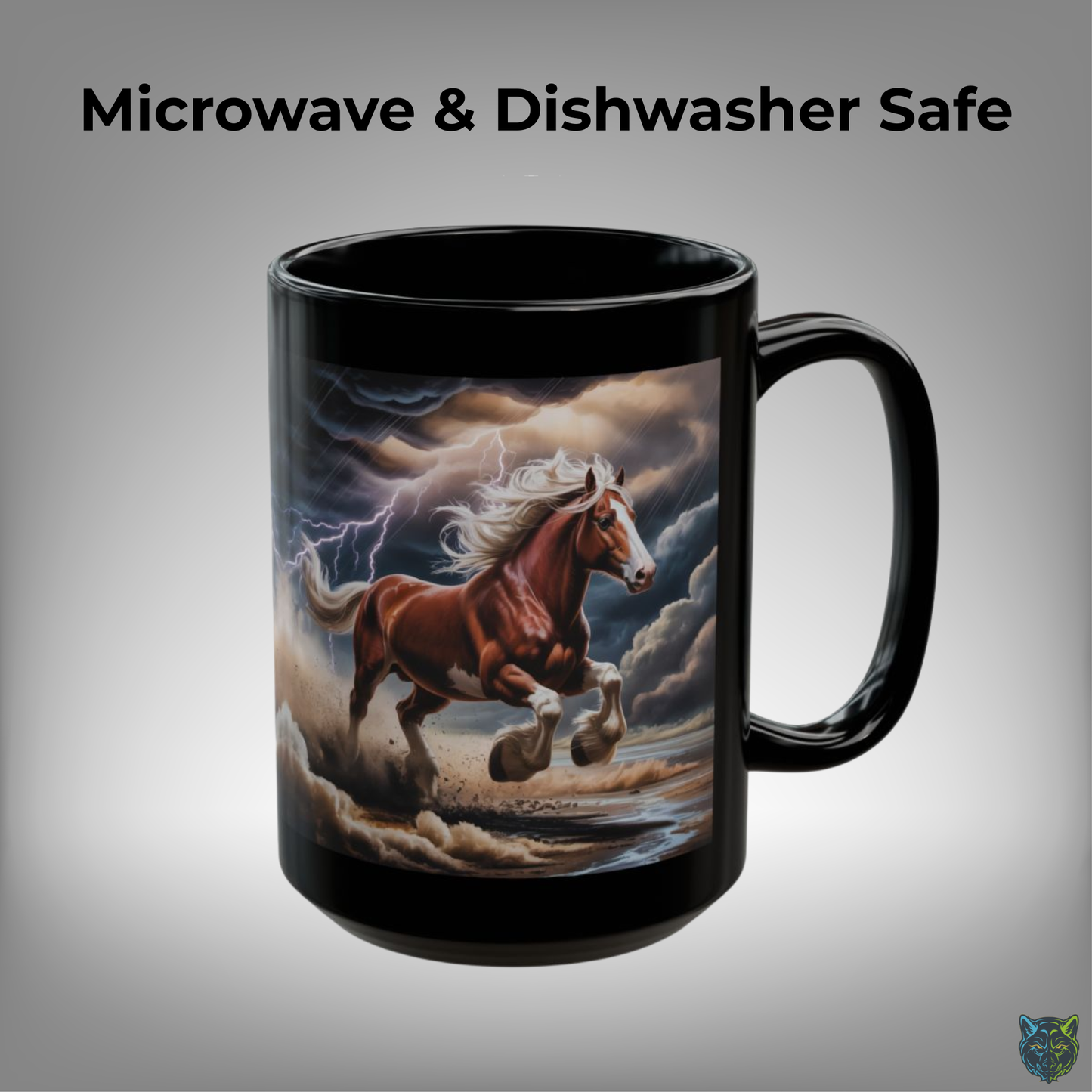 Clydesdale Horse Mug Storm Running Draft Horse Black Ceramic Coffee Mug 15oz Western Farm Gift by Lair Gadgets