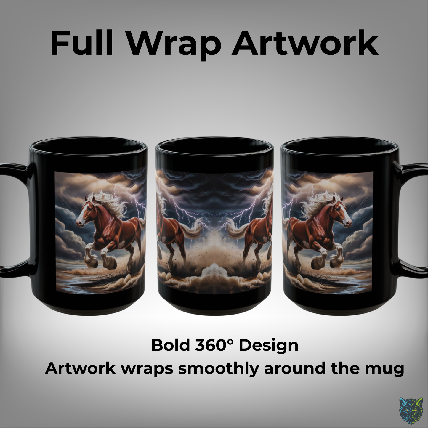 Clydesdale Horse Mug Storm Running Draft Horse Black Ceramic Coffee Mug 15oz Western Farm Gift by Lair Gadgets
