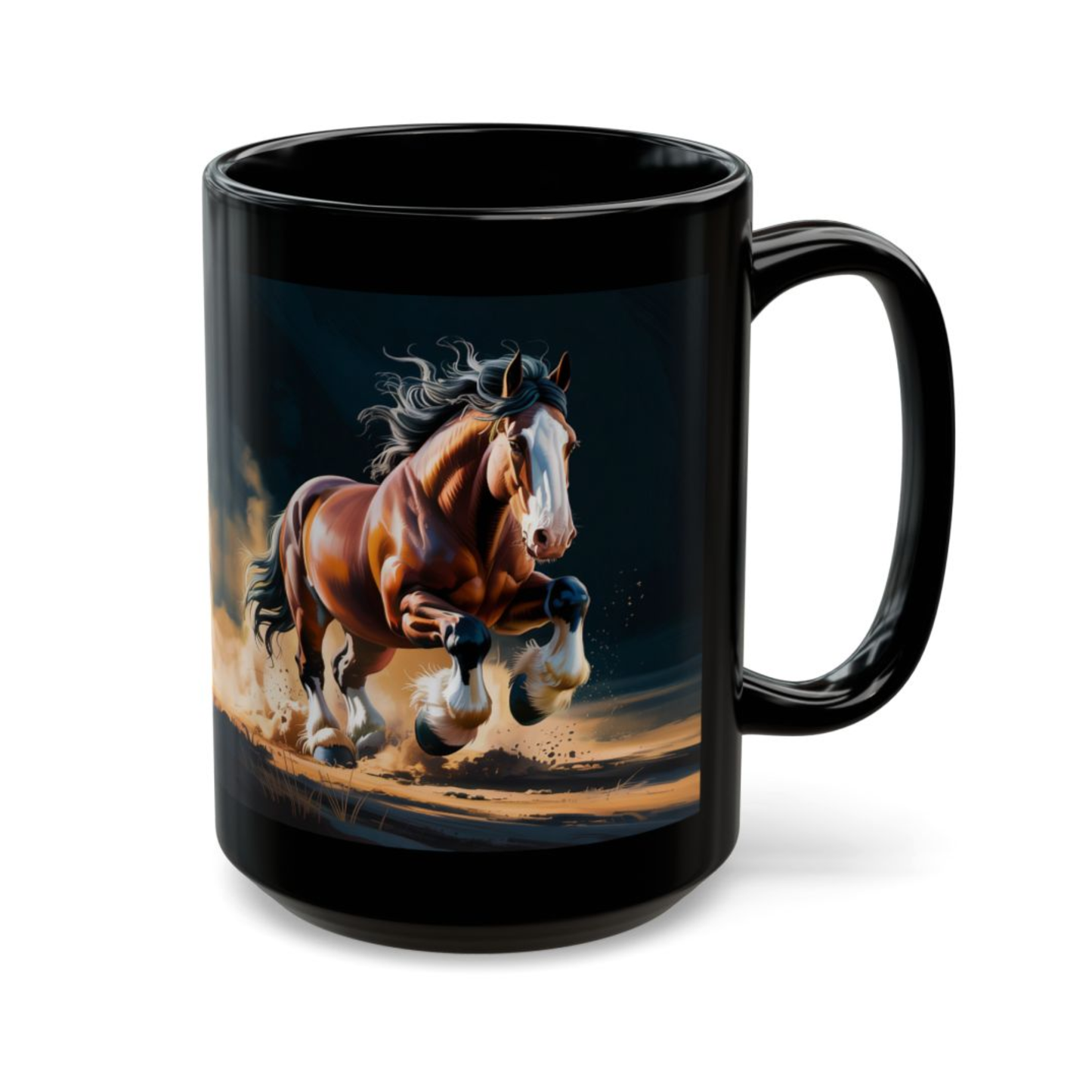 Clydesdale Horse Mug Running Draft Horse Black Ceramic Coffee Mug 15oz Farm Animal Gift by Lair Gadgets