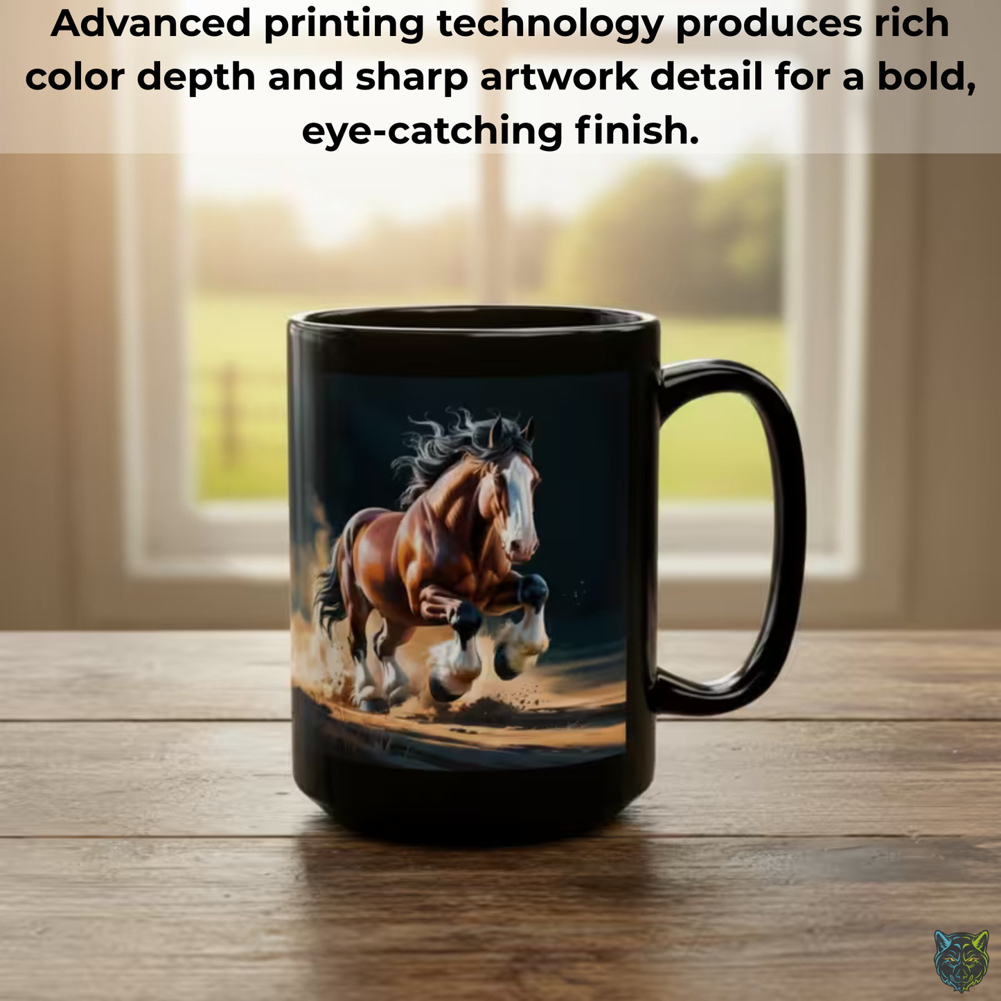 Clydesdale Horse Mug Running Draft Horse Black Ceramic Coffee Mug 15oz Farm Animal Gift by Lair Gadgets