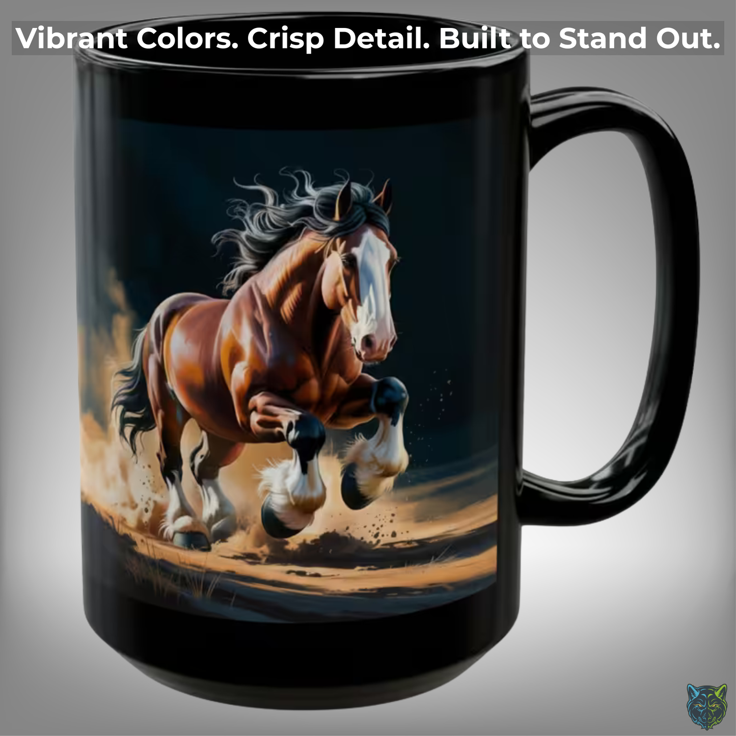 Clydesdale Horse Mug Running Draft Horse Black Ceramic Coffee Mug 15oz Farm Animal Gift by Lair Gadgets