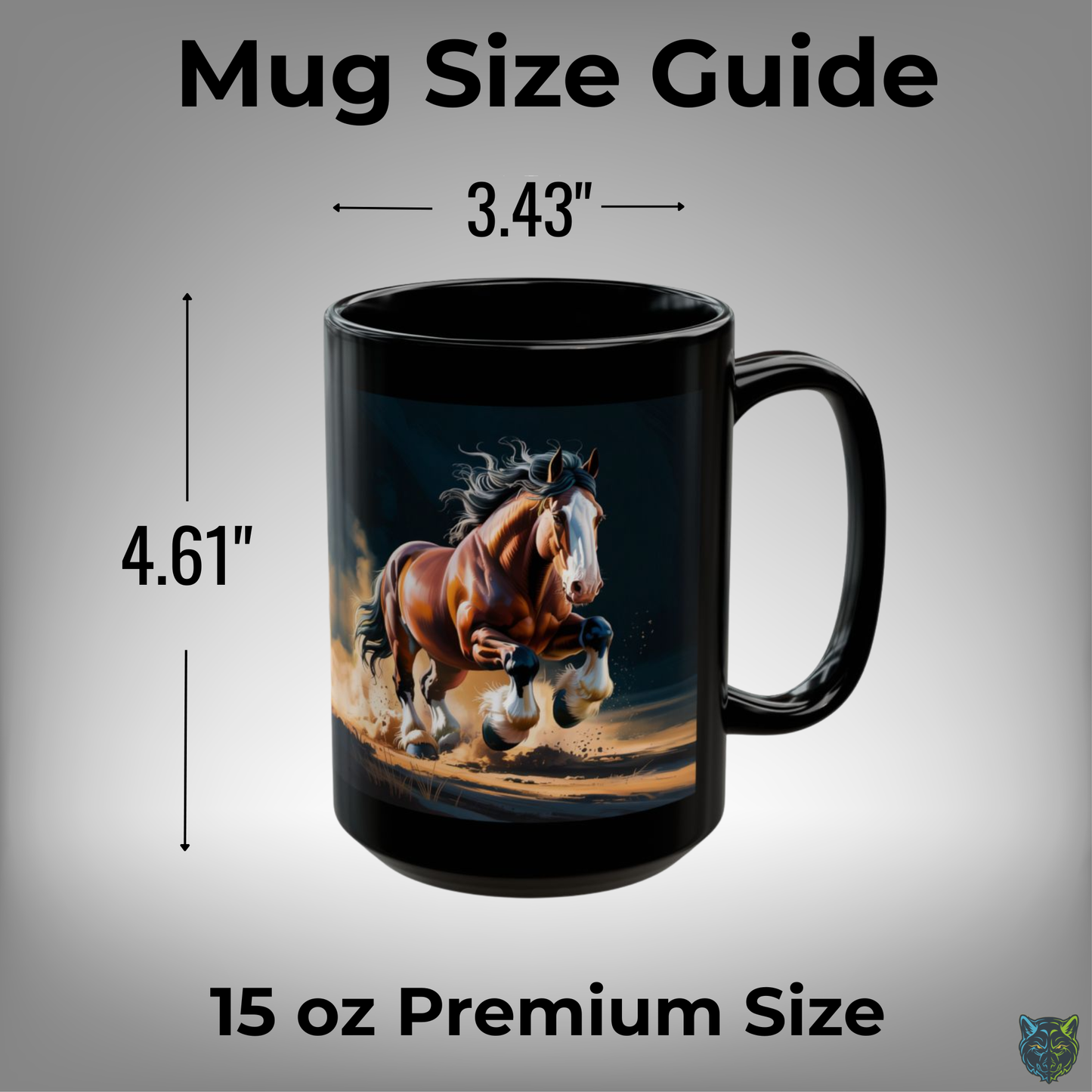 Clydesdale Horse Mug Running Draft Horse Black Ceramic Coffee Mug 15oz Farm Animal Gift by Lair Gadgets