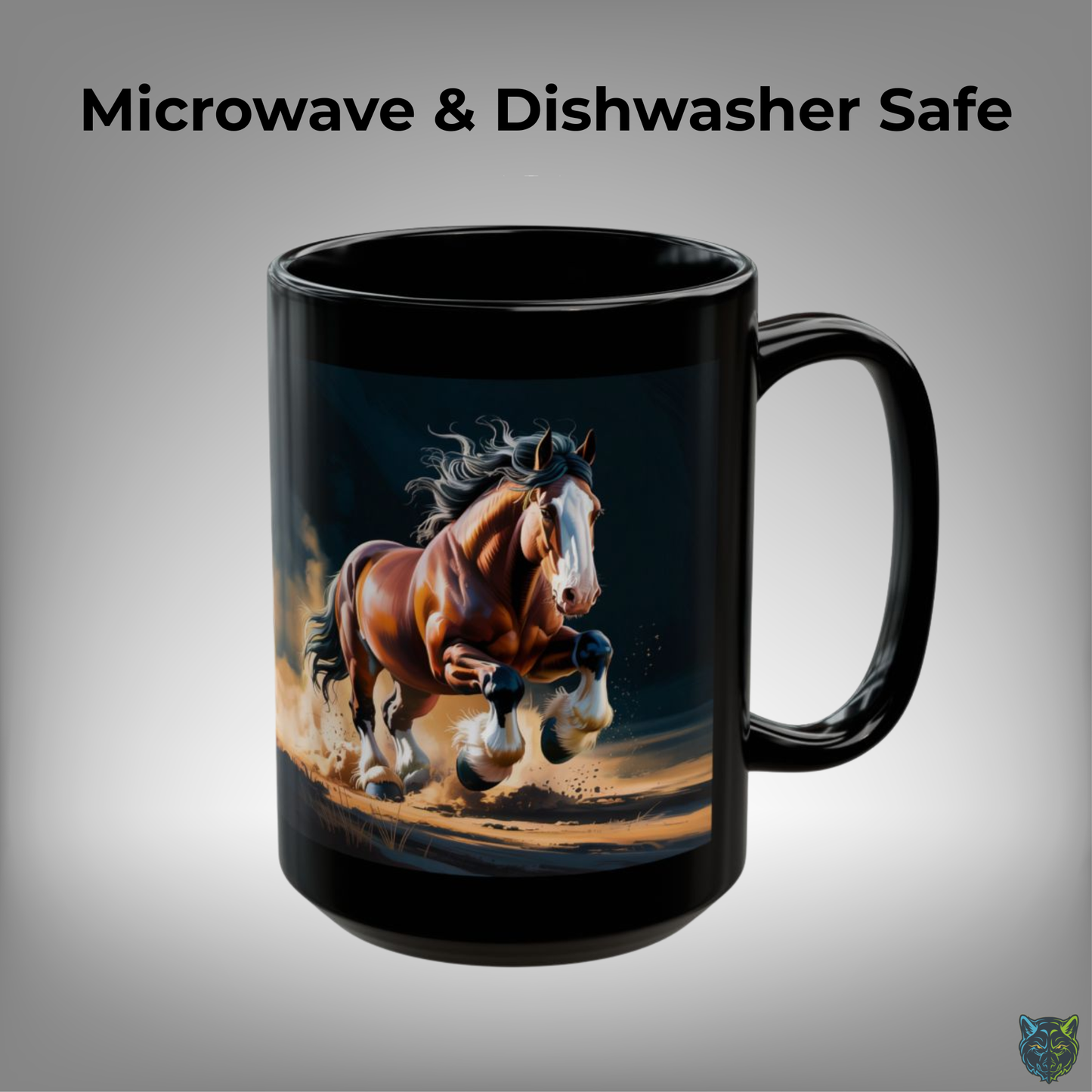 Clydesdale Horse Mug Running Draft Horse Black Ceramic Coffee Mug 15oz Farm Animal Gift by Lair Gadgets